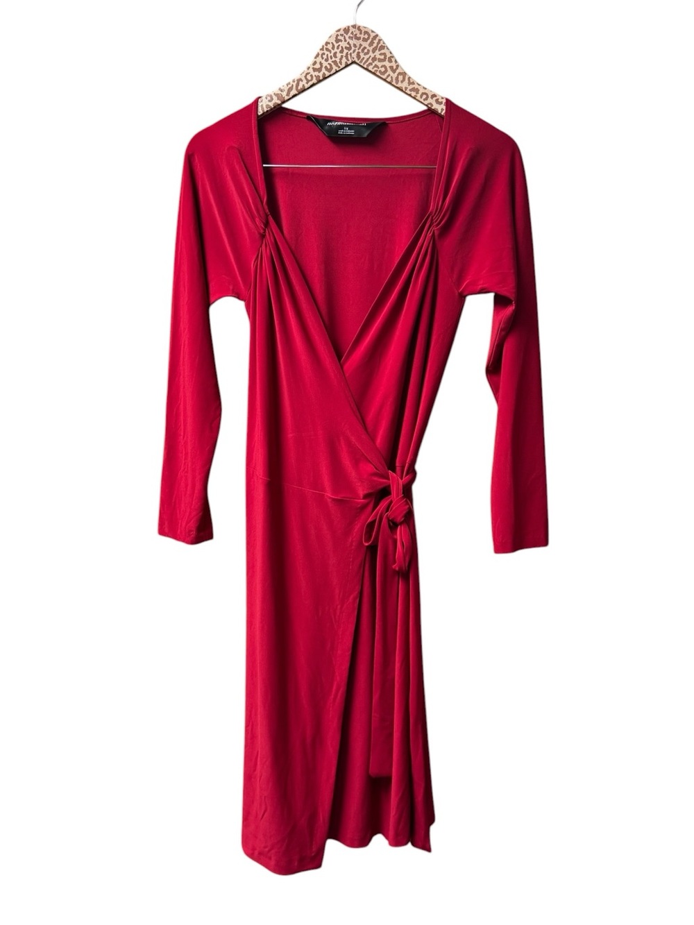 Norma Kamali Stretch Sweetheart Wrap Dress Long Sleeve Mini Red Large - Picture 2 of 10